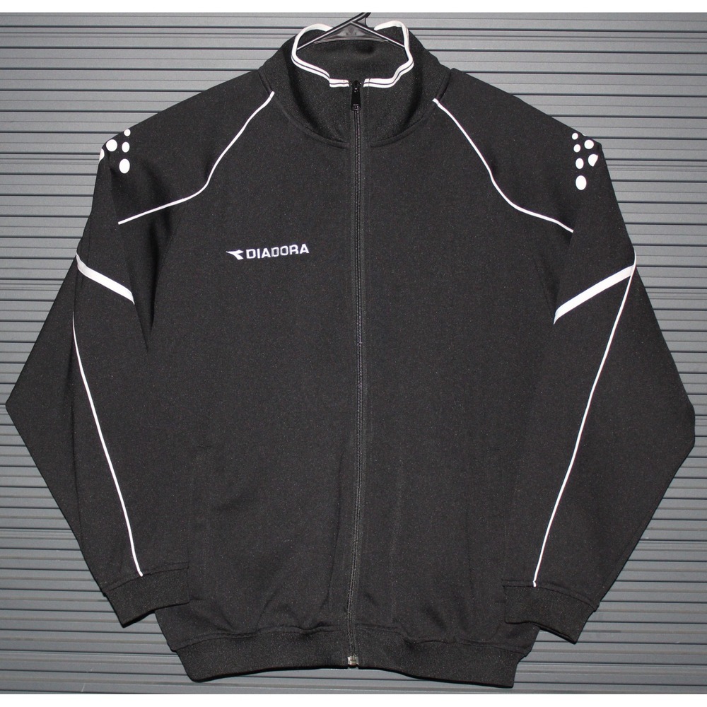 Diadora Jacket Mens M Black Track Full Zip Soccer Athletic Piping Logo